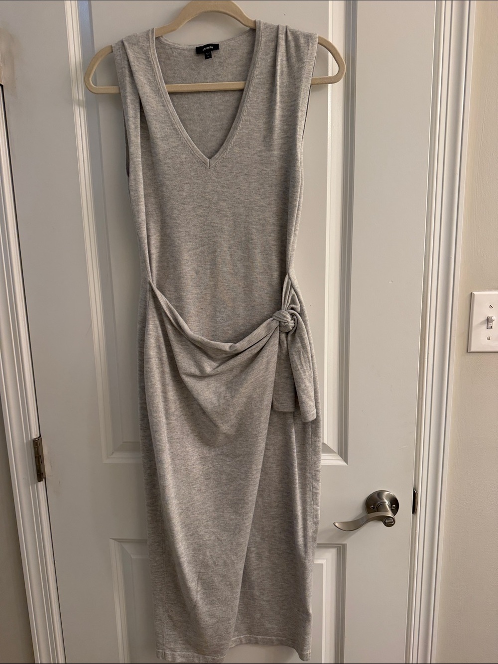 Express Light Gray Sleeveless V-Neck Knit Dress with Side Knot